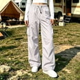 thumbnail image 2 of Womens Cargo Pants Wide Leg High Waist Trousers with Multi Pocket Lightweight Casual Baggy Pants Y2k Beige 4XL, 2 of 7