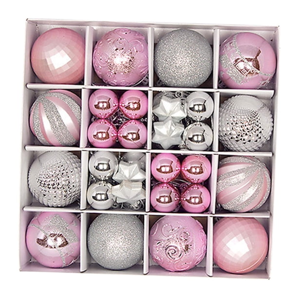 Juego de 44 adornos de bolas navideñas, decoración navideña, colgantes irrompibles, gotas para Plata Rosa