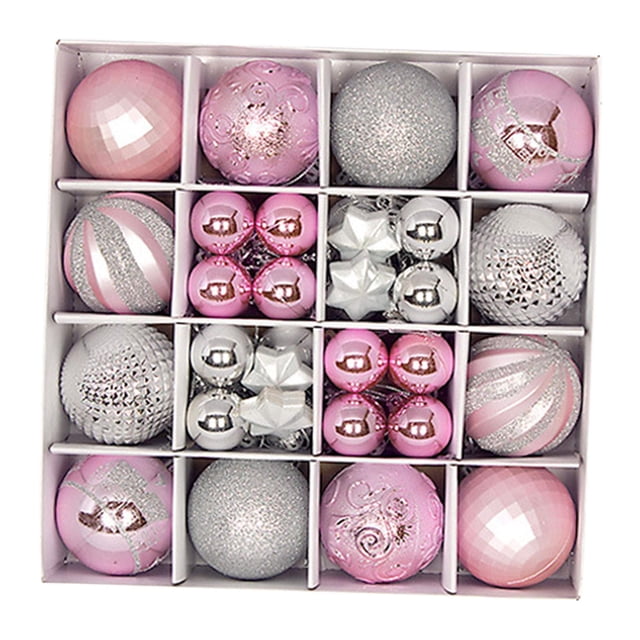 Juego de 44 Piezas de Adornos de Bolas de Navidad, Gotas Colgantes, Adornos Colgantes Livianos para de Navidad para Halloween, Cafés Y Vacacione Plata Rosa