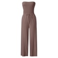 thumbnail image 5 of Holzkary Women's Strapless Tube Top Rompers Casual Off Shoulder Solid Color Belted Wide Leg Jumpsuit with Pockets Rompers for Summer Off Shoulder Summer Loose Sleeveless Beach Outfits Coffee 3Xl, 5 of 6