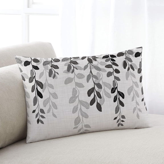 Grey Ombre Botanical Throw Pillow Covers, Watercolor Gray Pastoral Leaf Rustic Soft Breathable Pillow Cases with Zipper for Sleeping, Queen Size Pillowcases for Couch Bed Sofa Chair 20x30 Inches