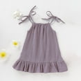 thumbnail image 2 of Toddler Girls Children Sleeveless Halter Solid Color Cotton And Linen Pleated Feeling Dress Casual Dress 5de Dresses, 2 of 6