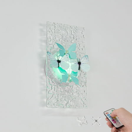 Kiven Battery Operated Wall Sconces with Remote Control, Acrylic Wireless Wall Sconces Indoor,1 Set Dimmable Wall Light for Hallway Bedroom Home Decor,3D Butterfly Wall Decor(No.3/22)