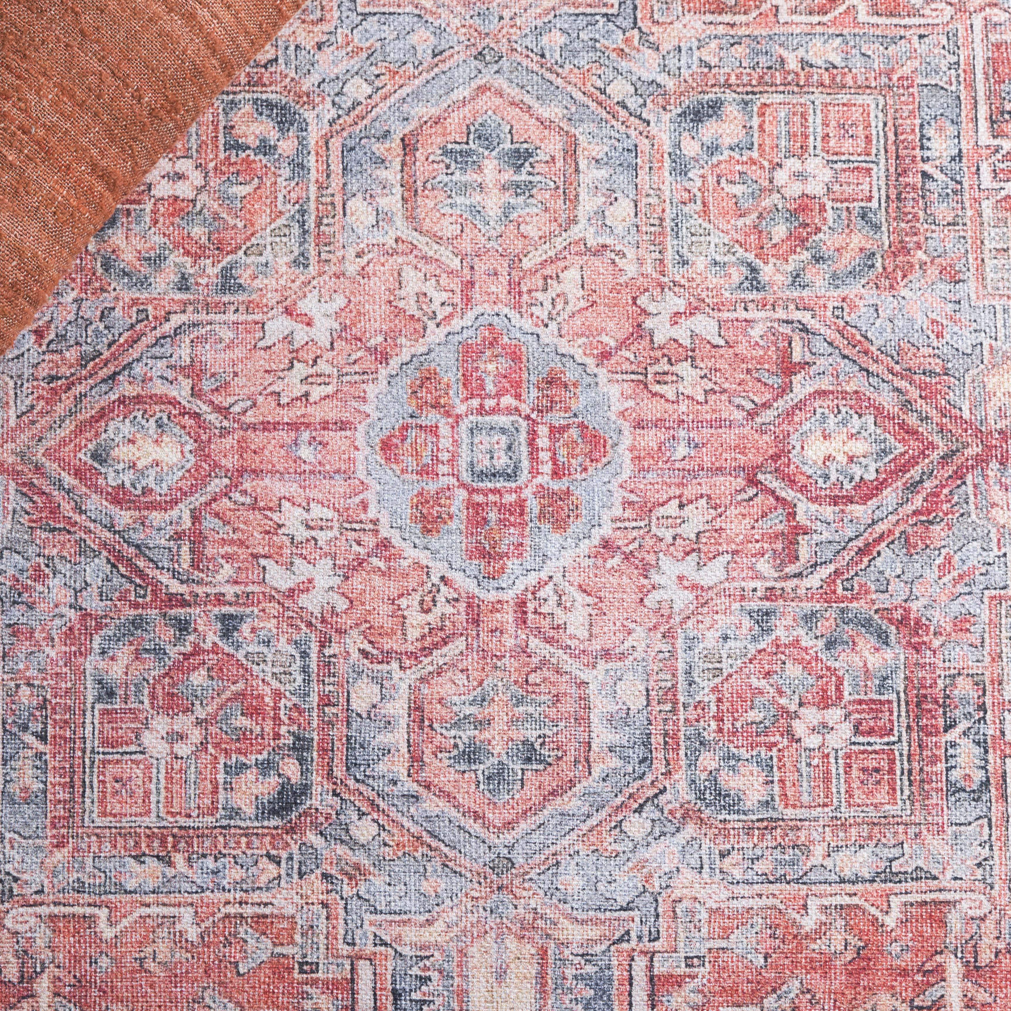 SAFAVIEH Vintage Serapi Neasa Medallion Machine Washable Area Rug, Red Orange/Grey, 5'1" x 7'6"