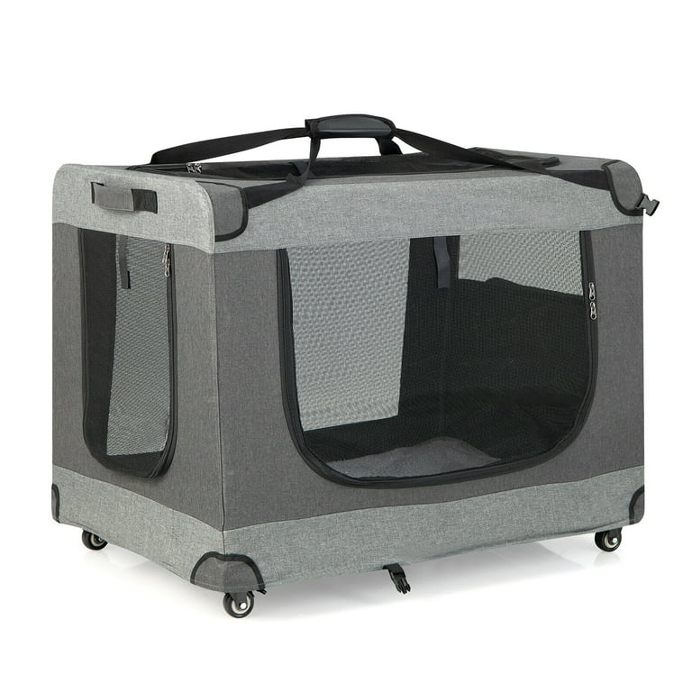 Portable Folding Dog Soft Crate Cat Carrier with 4 Lockable Wheels