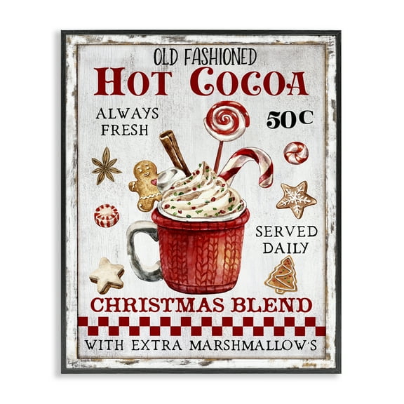Stupell Industries Vintage Hot Cocoa Holiday Painting Black Framed Art Prints Wall Art, 11 x 14