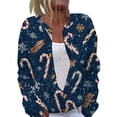 thumbnail image 3 of Christmas Cardigan Sweaters for Women Oversized Casual Funny Snowflake Candy Graphic Button Down Cable Knit Cardigan Open Front Long Sleeve Soft Trendy Fall Women's Sweaters Navy S, 3 of 6