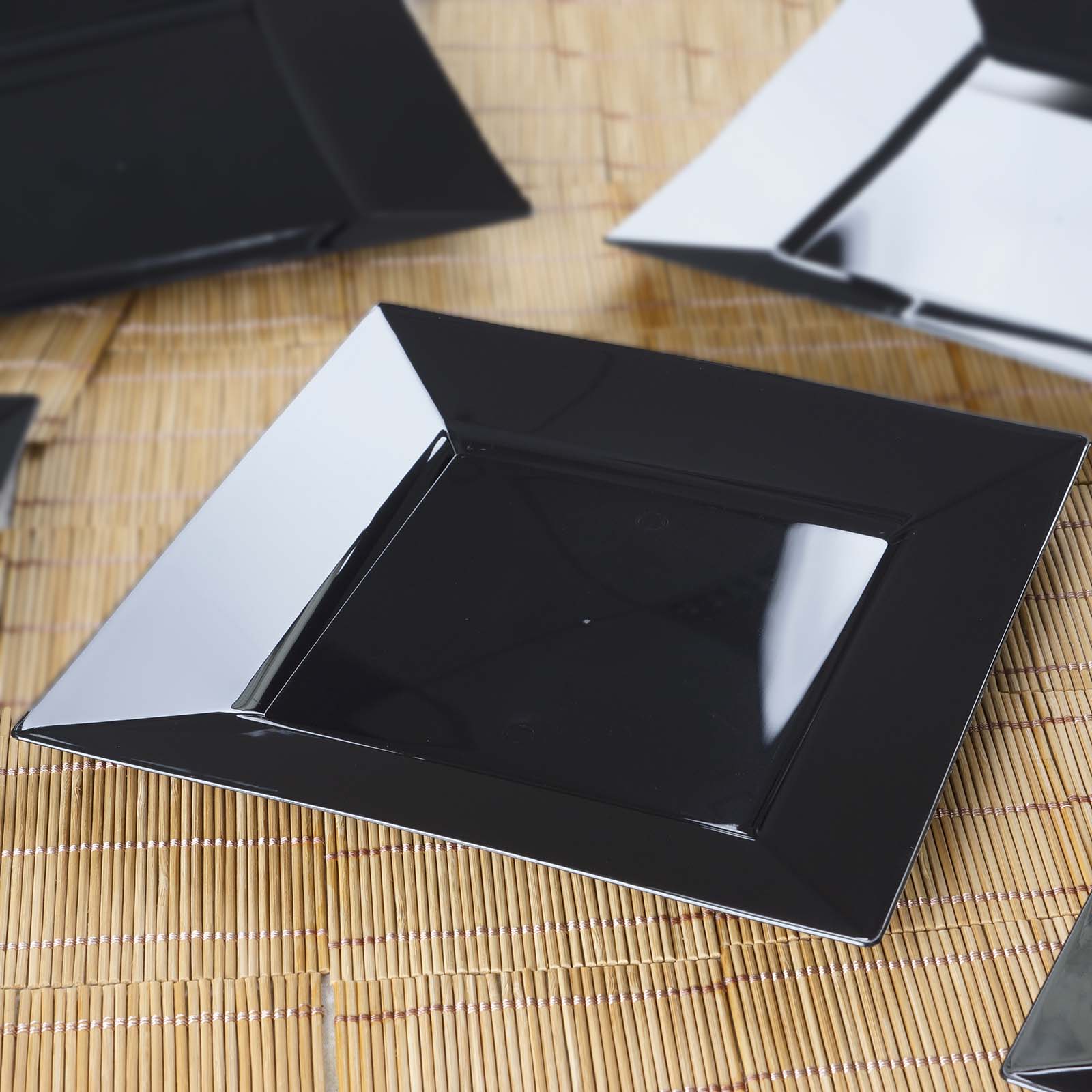 Efavormart 50 Pcs Black 9" Square Disposable Plastic Plate Dinner
