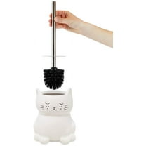 Isaac Jacobs White Ceramic Cat Toilet Brush & Holder, 1 Count