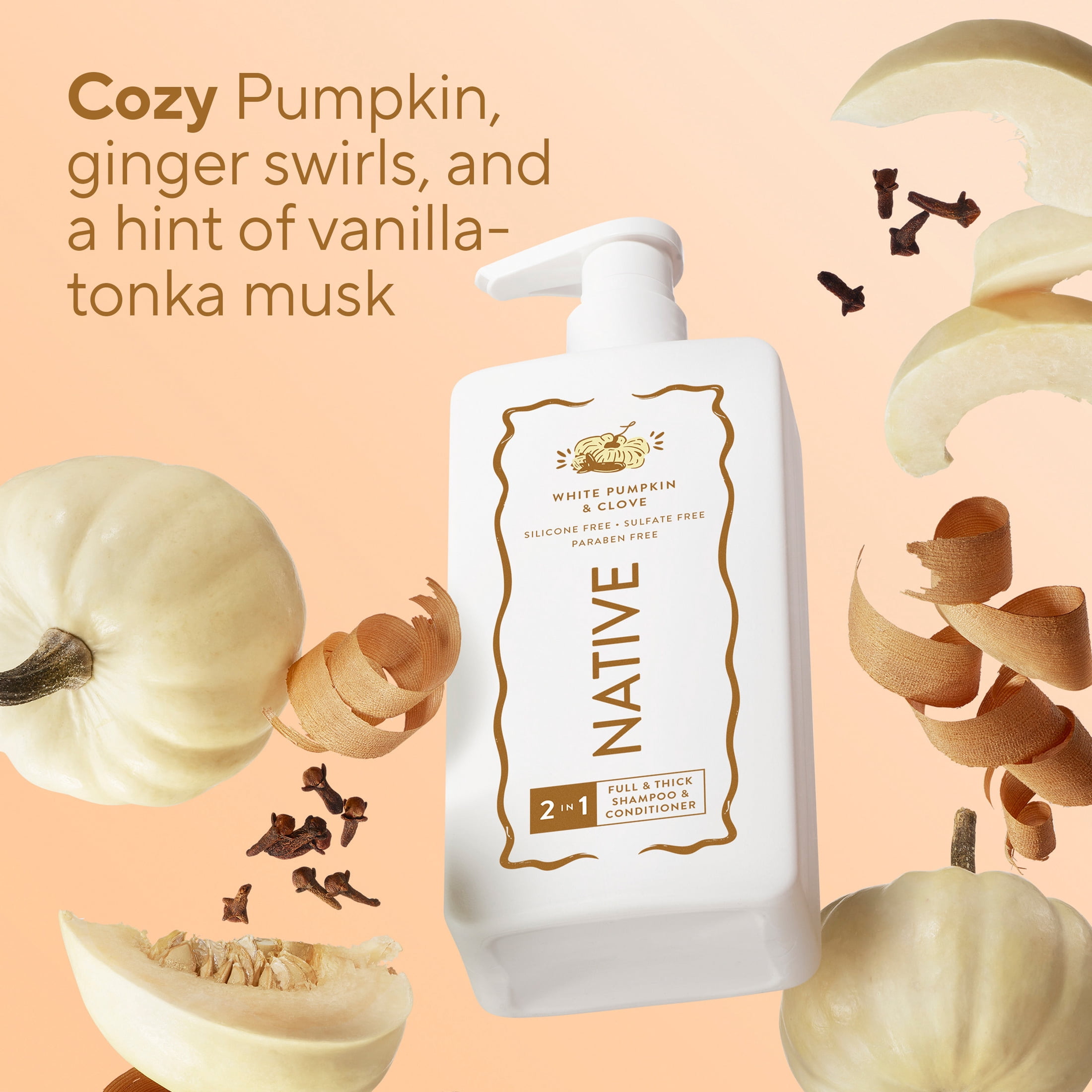 Native Moisturizing 2-in-1 Shampoo & Conditioner, White Pumpkin & Clove, Sulfate Free, 16.5 fl oz