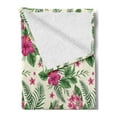thumbnail image 2 of Watercolor Soft Flannel Fleece Blanket, Plumeria and Hibiscus Flora Tropical Island Nature Aloha Hawaii Jungle, Cozy Plush for Indoor and Outdoor Use, 50" x 70", Magenta Cream Green, by Ambesonne, 2 of 5
