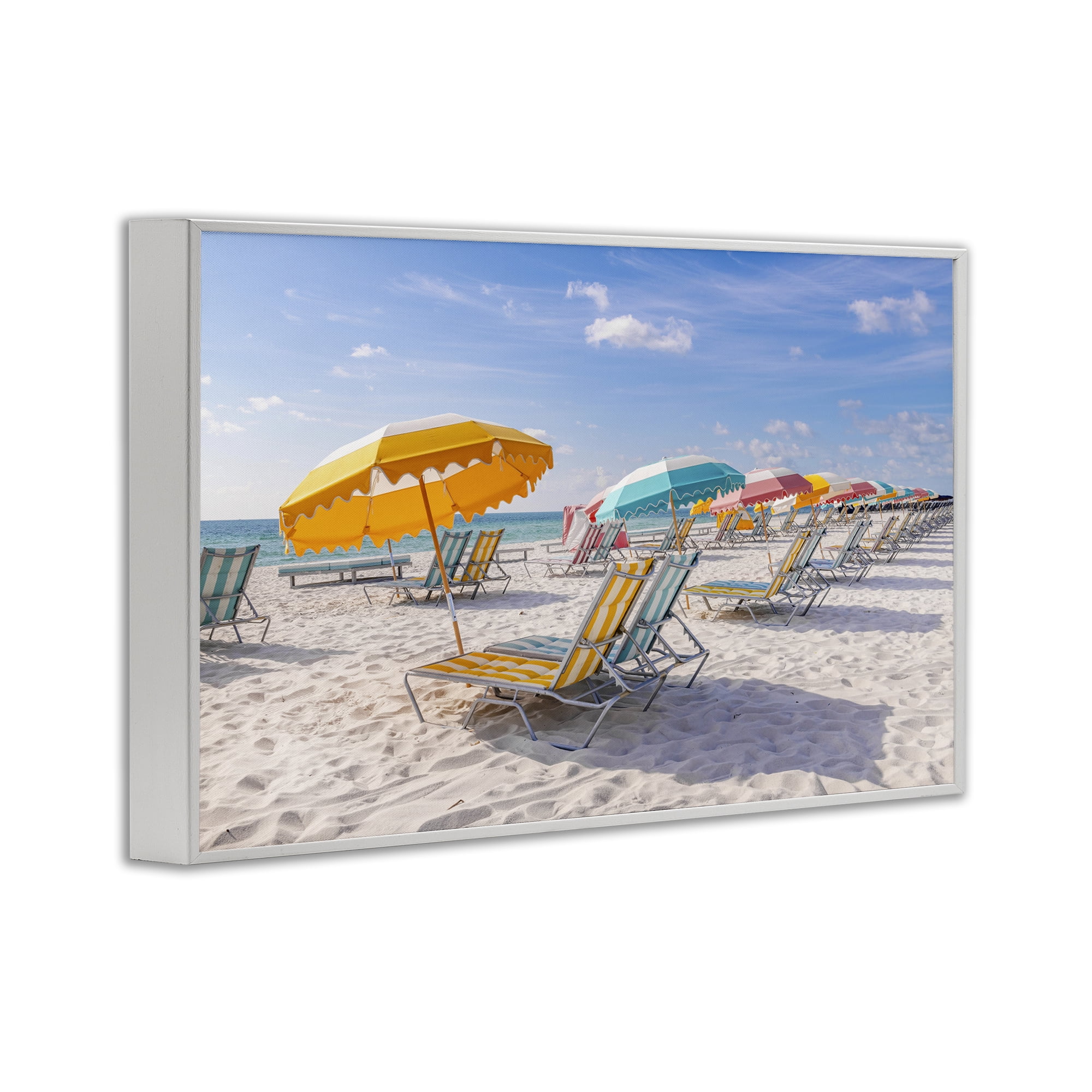 Stupell Industries Striped Umbrellas on Sunny Beach White Framed Giclee Art, design by Richard Silver