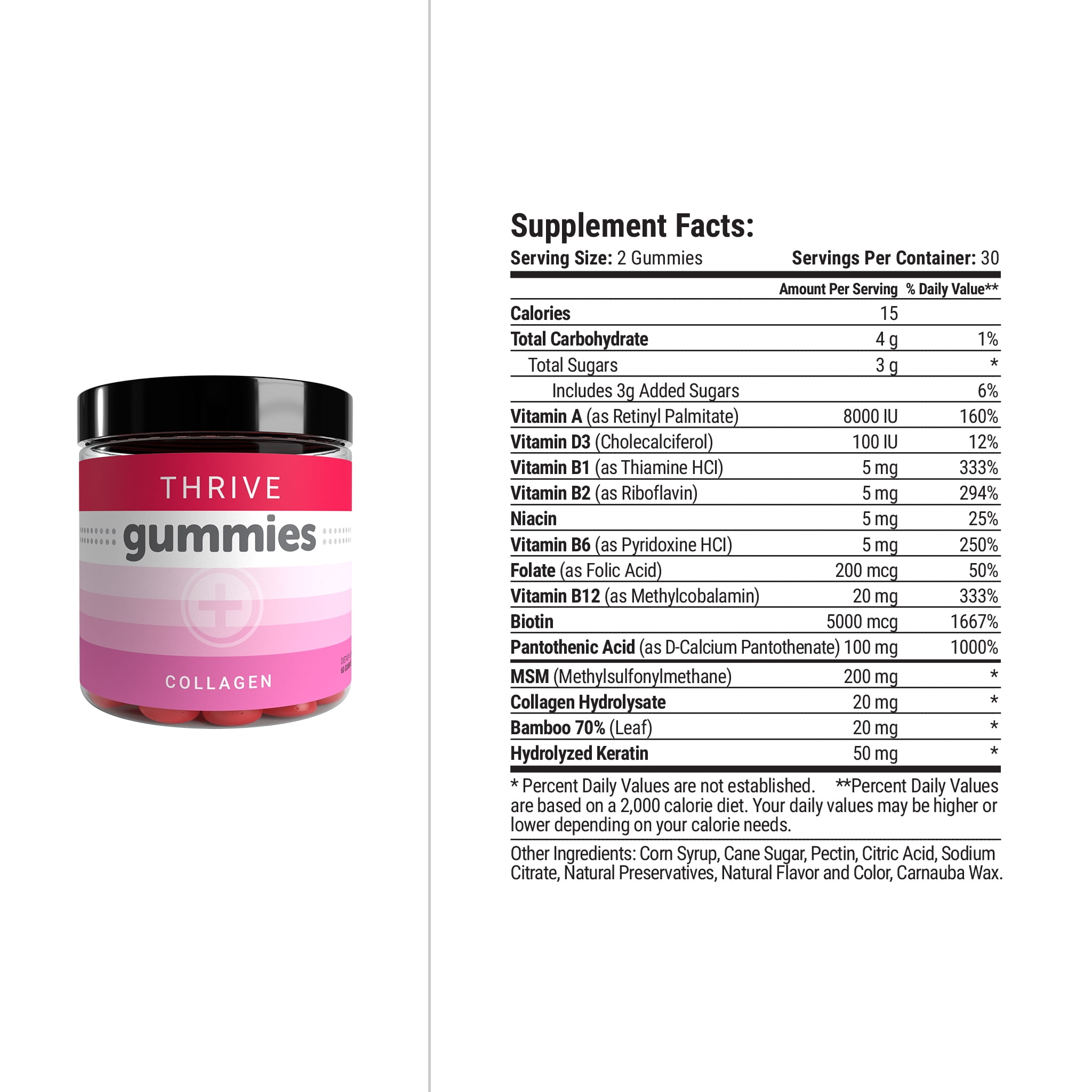 THRIVE Collagen Gummies - 30 Servings (60 Pieces) - Biotin & Collagen for Hair, Skin & Nails Support