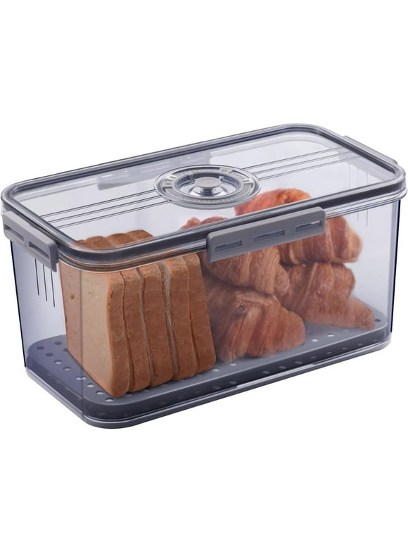 Baodeli Bread Box Bread Boxes for Kitchen Counter Airtight, Time Recording Bread Storage Container with Lid, Bread Keeper for Homemade Bread, Toast, Bagel, Donut and Cookies, Grey