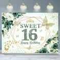 thumbnail image 5 of Sweet 16 Birthday Backdrop Floral Green Roses Glitter Gold Butterfly Princess Girls Sixteen 16th Birthday Theme Party Decoration Banner Bday Cake Table Background, 5 of 5