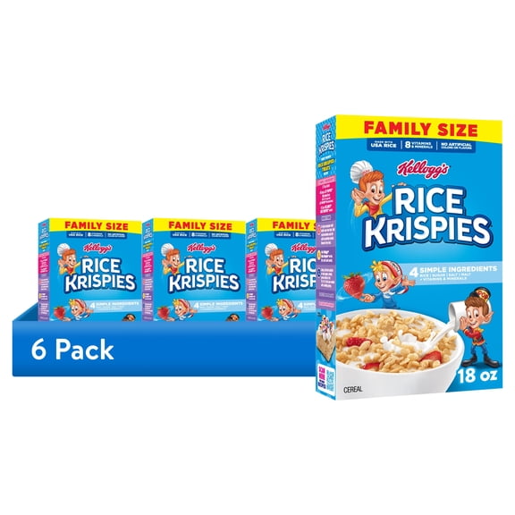 (6 pack) Kellogg's Rice Krispies Original Breakfast Cereal, 8 Vitamins and Minerals, Family Size, 18 oz