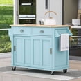 thumbnail image 6 of HQZX Rolling Kitchen Island with Oak Flip,2 Drawer Storage Cart,Sliding Barn Door,52.2"L,Mint Green, 6 of 16