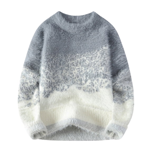 SUYIDA Christmas Sweater Men,Autumn And Winter Round Neck Loose Fit Casual Colour Block Knit Sweater