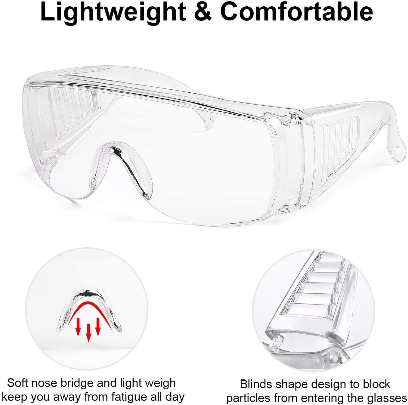 Alrisco Protective Eyewear Safety Goggles Clear Anti-fog Anti-Scratch Safety Glasses over Prescription Glasses, Transparent Frame Light Weight and Comfortable - image 2 of 7