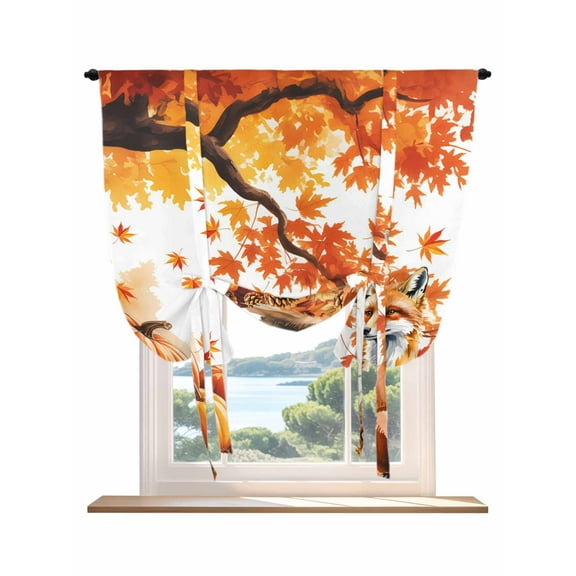Orange Fall Maple Tie Up Curtains for Windows 63 Inch Length Balloon Curtains Kitchen Adjustable Balloon Window Shade Fox Pumpkins Forest Pastoral Farmhouse Tie Up Bathroom Curtain Window 42"x63"