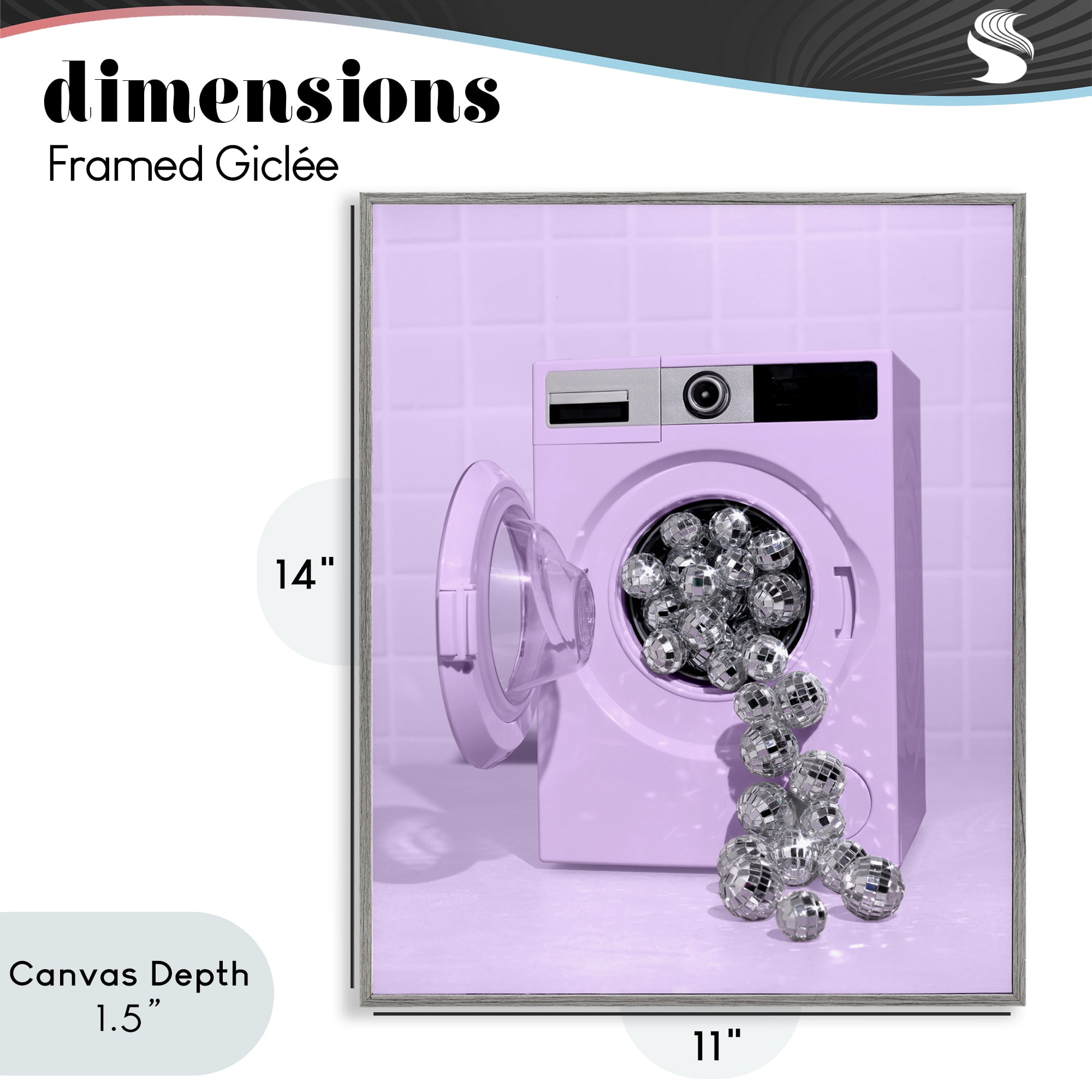 Stupell Industries Disco Laundry Machine over Purple Gray Framed Giclee Art, design by LISH Creative
