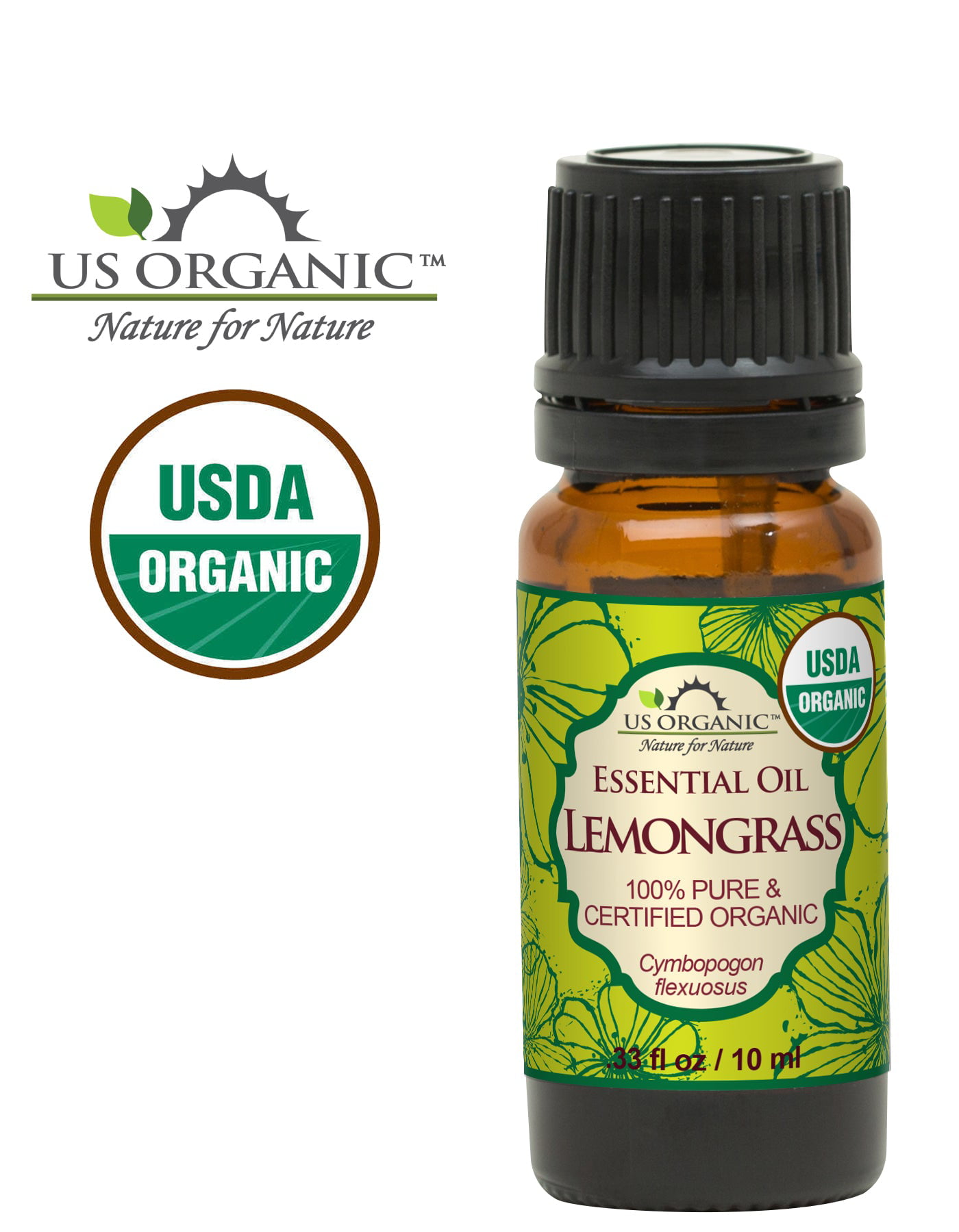 Cliganic 100% Pure Essential Oil Certified Organic Body Oil, Lemongrass,  0.33 fl oz, 10 ml - Food 4 Less