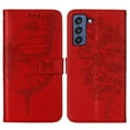 thumbnail image 2 of Butterfly Pattern Wallet Case for Samsung Galaxy S21 FE 6.4 Inch, Flower Pattern Design Luxury PU Leather Anti-Drop Magnetic Clasp Flip Folio Case with Card Slots Stand Wrist Strap Phone Cover,Red, 2 of 10