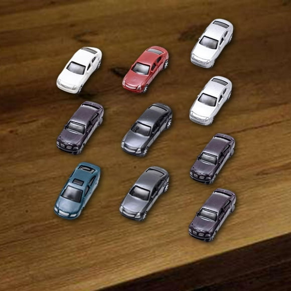 10 piezas en miniatura, modelo de fundición a presión, accesorios para coche, juguetes para vehículos pintados a mano para paisaje urbano, modelo DIY, 1/200 Hugo Coche Micro Paisaje