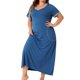 thumbnail image 4 of Camisones de mujer de tallas grandes Agnes Orinda, con contraste de color, escote en V, ropa de descanso de manga corta, pijama largo con bolsillos, 2X azul, 4 of 6