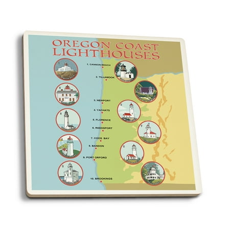 

Oregon Coast Lighthouses (Absorbent Ceramic Coasters Set of 4 Matching Images Cork Back Kitchen Table Decor)