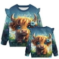thumbnail image 5 of Uorisanigo Toddler Girl Crewneck Sweatshirt Kids Ruffled Shoulder Long Sleeve Cute Baby Highland Cow Sweater for Kids Fall Fashion Pullover Tops Size 1-2, 5 of 7