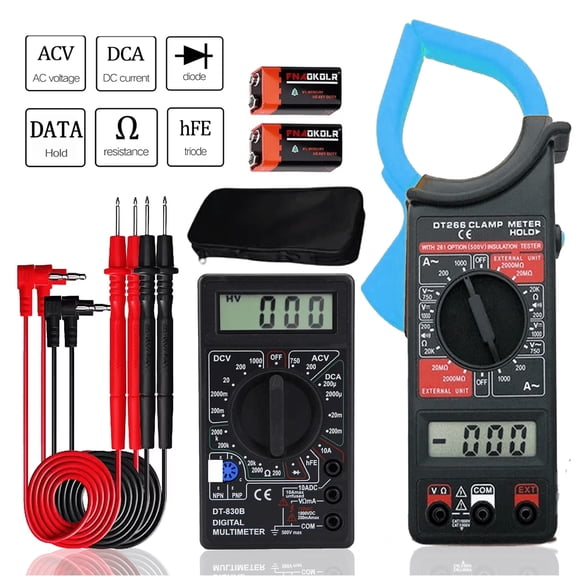 Kuaiqu Digital Clamp Meter Clamp 1000V DC/AC Multimeter 1000A AC with Resistance & Diodes Auto Power-Off Data Hold on multimeter Ammeter set for Electronics DIY