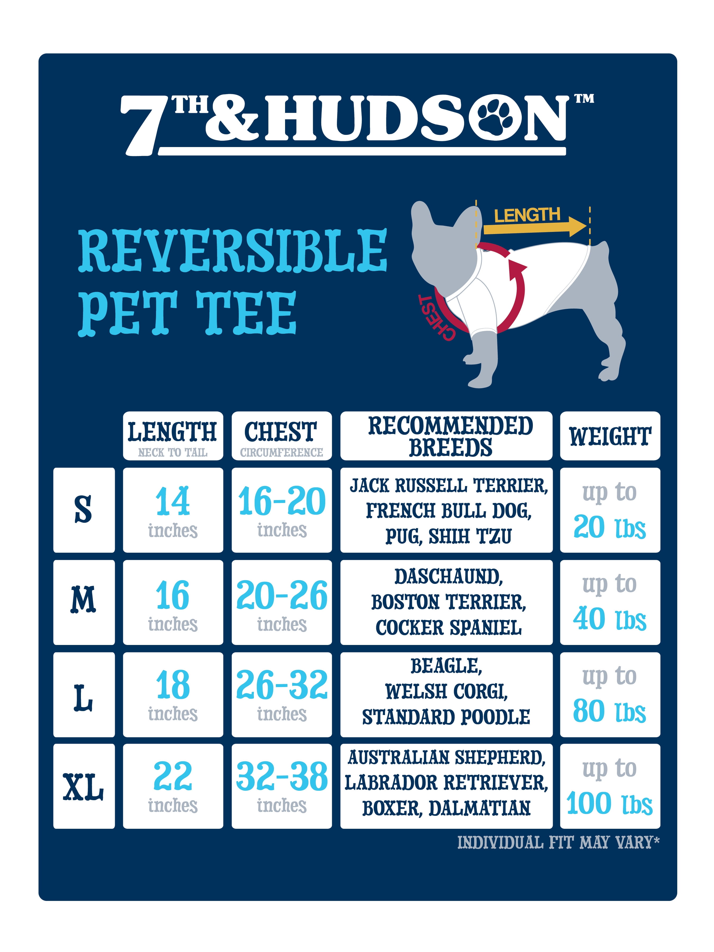 7th & Hudson Reversible Tee for Dogs and Cats, Size S-XL