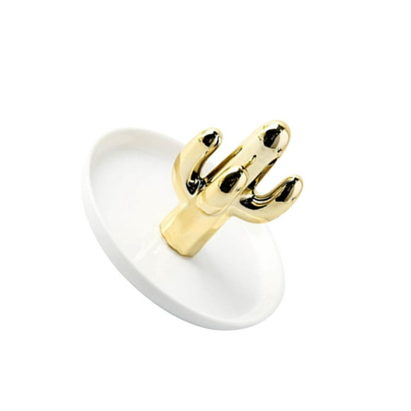 Shengyu Exquisite Cactus rings Holder Tray Creative for Countertop Earrings Bathroom Green Gold 13.5x10cm