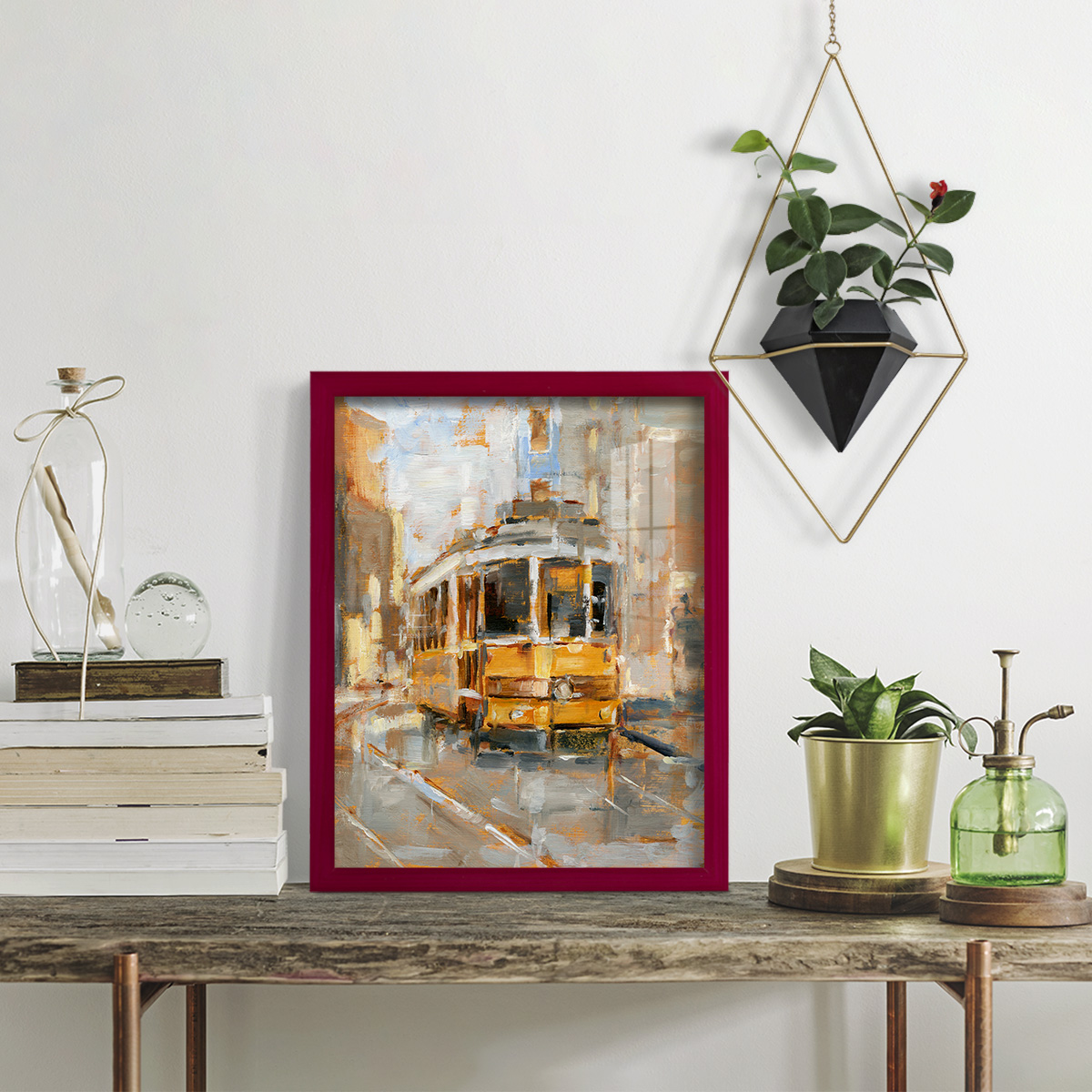 Day Trolley II - Framed Print w/glass - Cherry Red