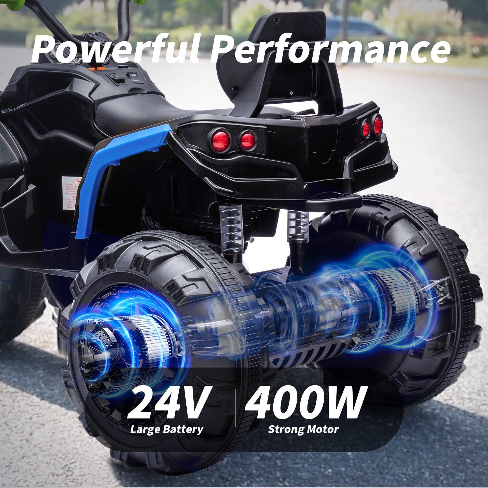 Hikiddo Kids ATV 4 Wheeler, 24V Kids Ride on Toy for Big Kid w/Bluetooth, 400W Motor - Blue