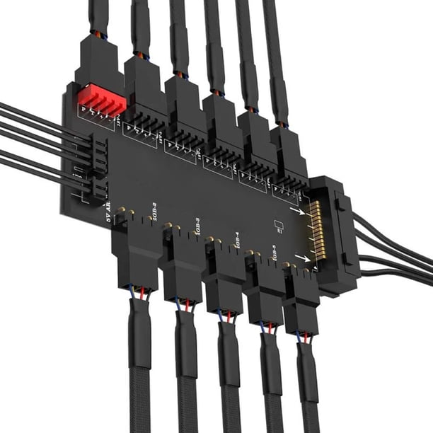 ARGB PWM Hub, Chasis Fan Hub PCB 15PIN SATA Fuente De Alimentación Alta Eficiencia Conexión Fácil Fijación De Pegamento Posterior Para Computadora PC