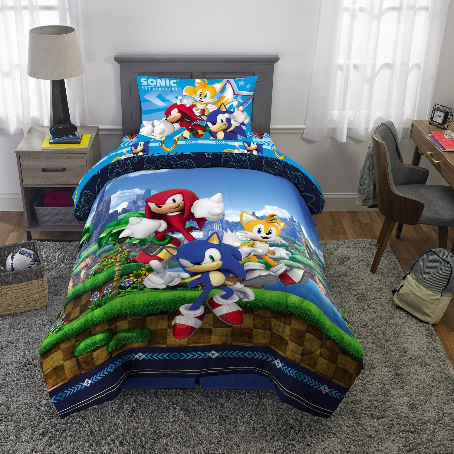 Sonic "Speed Freak" Twin/Full Comforter and Pillowcase, Sonic T/F Comforter and Plwcs