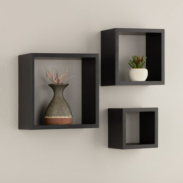 3 Piece Nested Cubes Black, Cube Wall Shelving Units