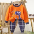 thumbnail image 2 of NOLDARES Fall Winter Toddler Baby Boy Clothes 2Pcs Print Crewneck Sweatshirt and Pants Sweatsuit Little Boy Clothing Size:3-4 Y,Orange, 2 of 3