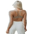 thumbnail image 3 of Hauts d'Été en Maille Transparente pour Femmes Manches Longues Col Strass Ajusté Crop Tops, 3 of 5