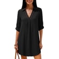 thumbnail image 4 of ClodeEU Women's Cotton Linen Lace Lapel V Neck Short Sleeve Shirt Dress,Casual Beach Cover Up Loose Dress Black,Women's Plus L, 4 of 8