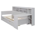 thumbnail image 6 of Twin Size Wooden Daybed with Storage Shelves, Multi-functional Bed Frame with Two Storage Drawers and Study Desk, Daybed Sofa Bed for Bedroom Space-Saving, 6 of 7