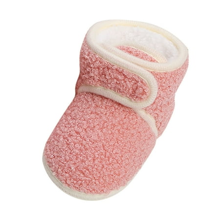 Quealent Baby Booties Sock Shoes Cozy Fleece Snow Boots Toddler Slippers Non-Slip Walking Shoes Outdoor Booties (Pink 7)