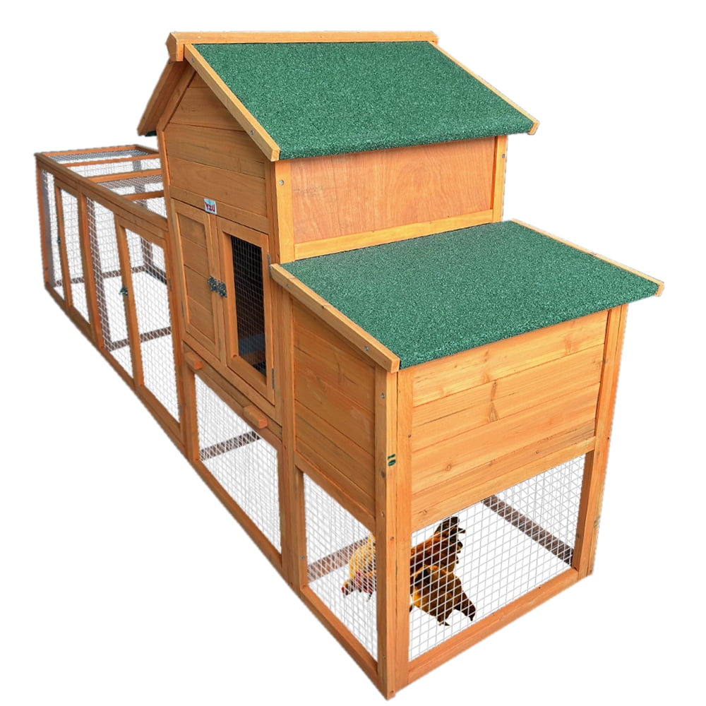 Fir Wood Chicken Coop with Enclosed Run, Elevated Hen House with Nesting Boxes & Lockable Door, Waterproof UV Roof Holds 4-8 Chickens