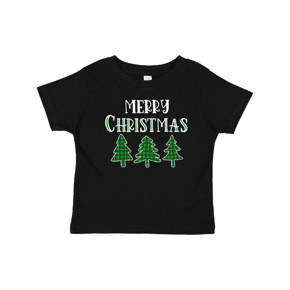 Inktastic Merry Christmas Green Plaid Christmas Trees Boys or Girls Baby T-Shirt