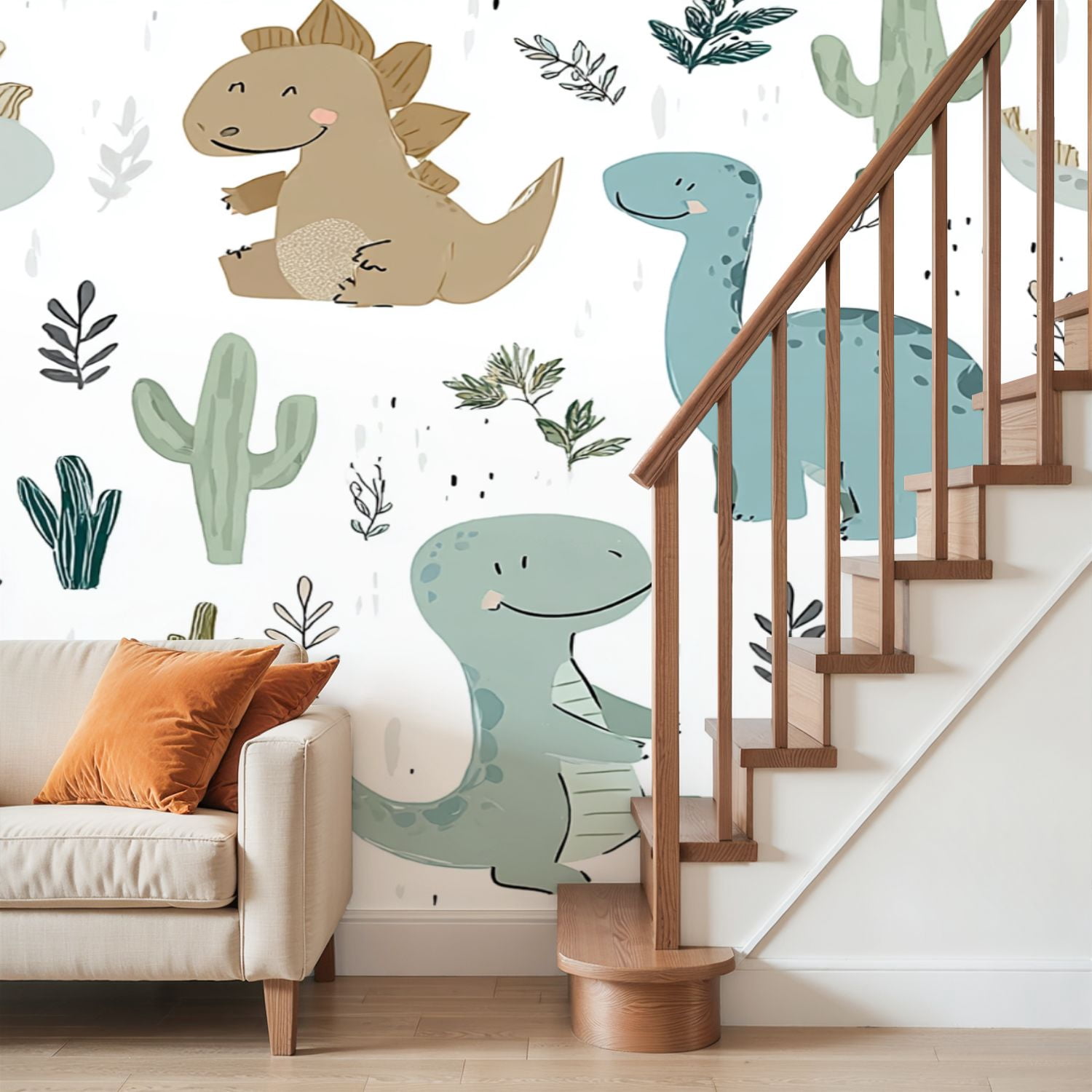 Wall Mural Peel and Stick Dinosaur baby boy seamless Sweet dino palm cactus Self-Adhesive Wallpaper Removable Wall Decal Wall Sticker Home Decor for Living Room Bedroom 69"x96"