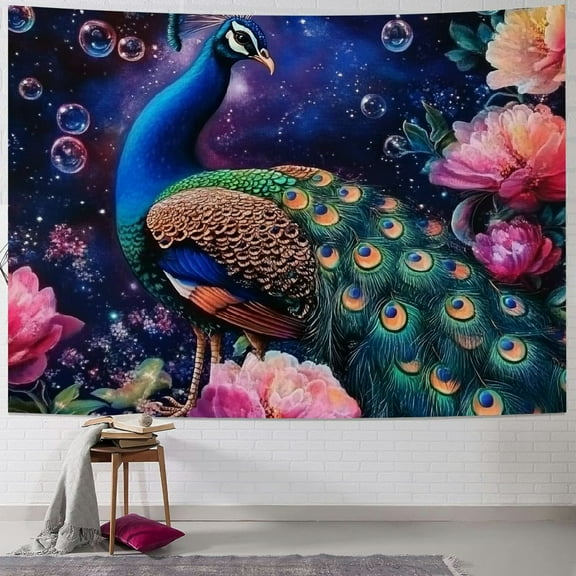 SHERONV Peacock Tapestries Pink Flowers Tapestry Sky Moon Wall Hanging Art Bedroom Aesthetic Funny Tapestries For Men Boys Living Room College Dorm 40x30inch