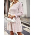 thumbnail image 3 of Vestido estampado, vestido de mujer, cuello redondo, vestido de mujer de manga larga, vestido floral, integración sin costuras, 3 of 6
