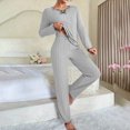 thumbnail image 2 of Diufon Pajama Sets for Women Knitted Striped Baggy Long Sleeve V Neck Tops and Pants Casual Home Sleepwear Outfit, 2 of 7